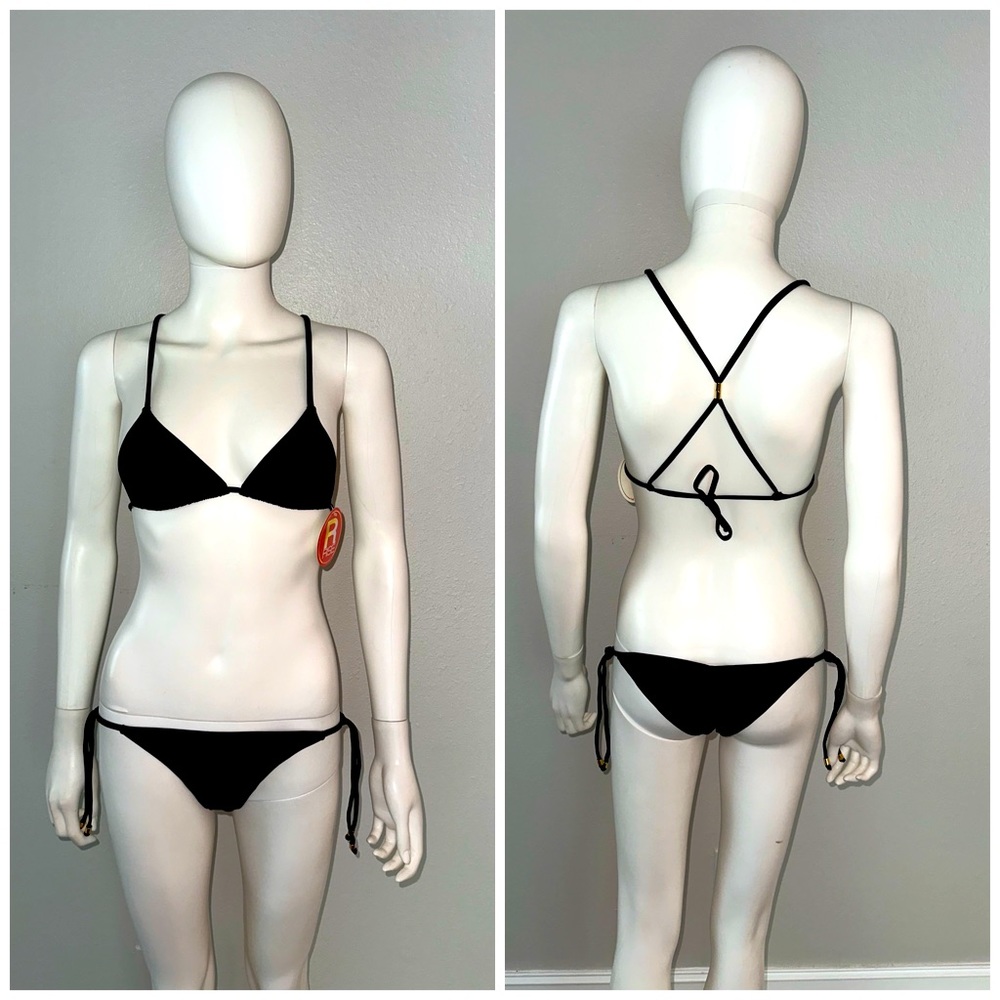 RISE CITY SWIM black 👙 triangle halter Brazilian scrunch butt tiny bikini S M L